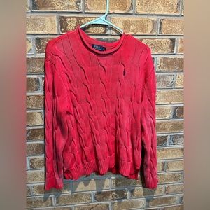 Polo Ralph Lauren Red Faded crew cable knit pullover size Large women’s